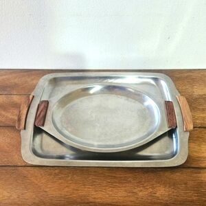 Pair of Vintage Stainless Steel Serving Trays